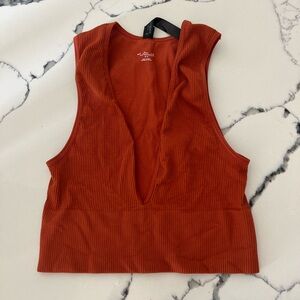 Urban Outfitters Out From Under Plunge V-Neck Crop ribbed size medium rust color